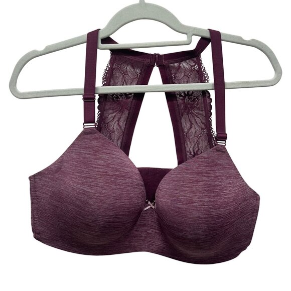 Cacique 40DD Purple Lace Racerback Underwire Bra W/ Adjustable Straps - Picture 1 of 11